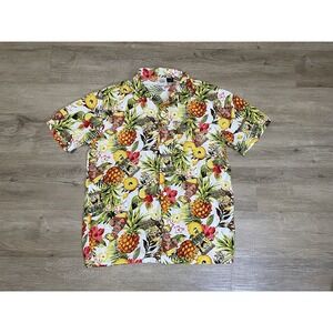 Spongebob Squarepants Shirt Mens M Orange Floral Pineapple Hawaiian Nickelodeon